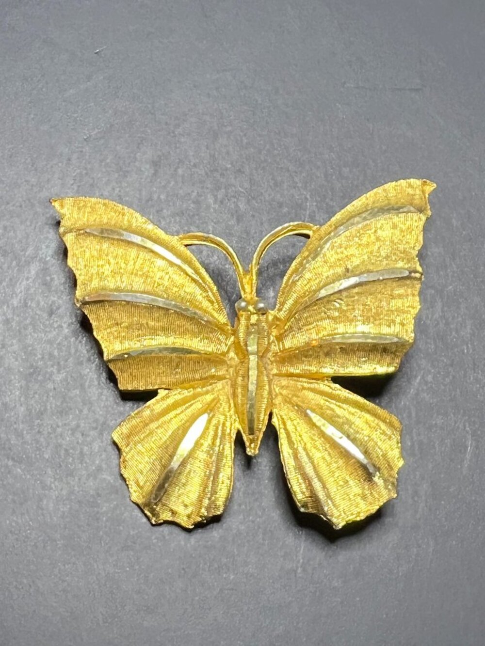 Vintage MCM BSK Signed Gold Tone Textured Butterfly Pin Lapel Brooch 1.75 x 2"
